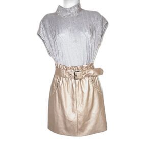 Marc New York Metallic Mini Skirt Paper Bag Waist Vegan Leather Pockets Sz. S
